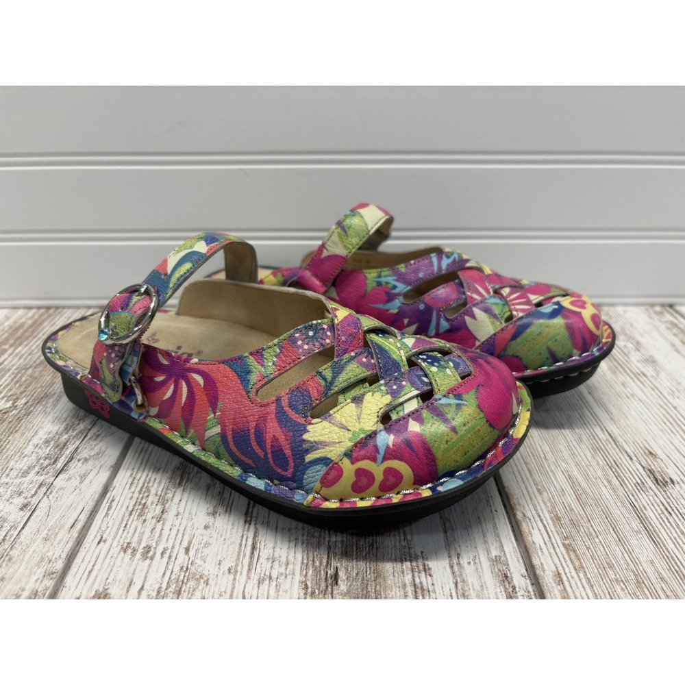 Alegria Freesia Mary Jane Mule Clogs Leather Multicolor Floral US 6 EU 36 - Picture 6 of 9